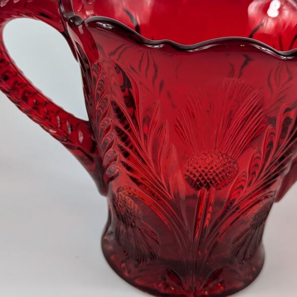 Mosser Inverted Thistle Glass Sugar Bowl Ruby Red Serving Jar Cold Press MCM - Picture 7 of 9